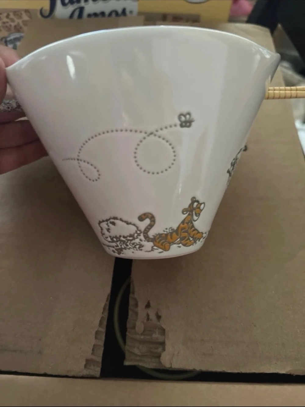White Ceramic Home Art Bowl with Cute Tiger Illustration